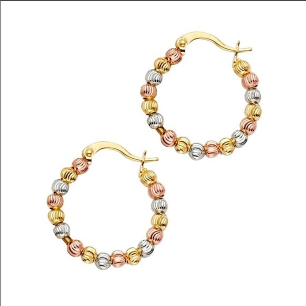 14K Tri Color Gold Hoop Ball earrings 22mm